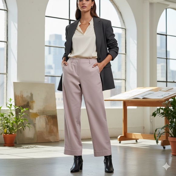 Veronika Maine Blush Pink Wide Leg High Rise Zipper Dressy Trouser Pants AU 12 - Picture 1 of 16